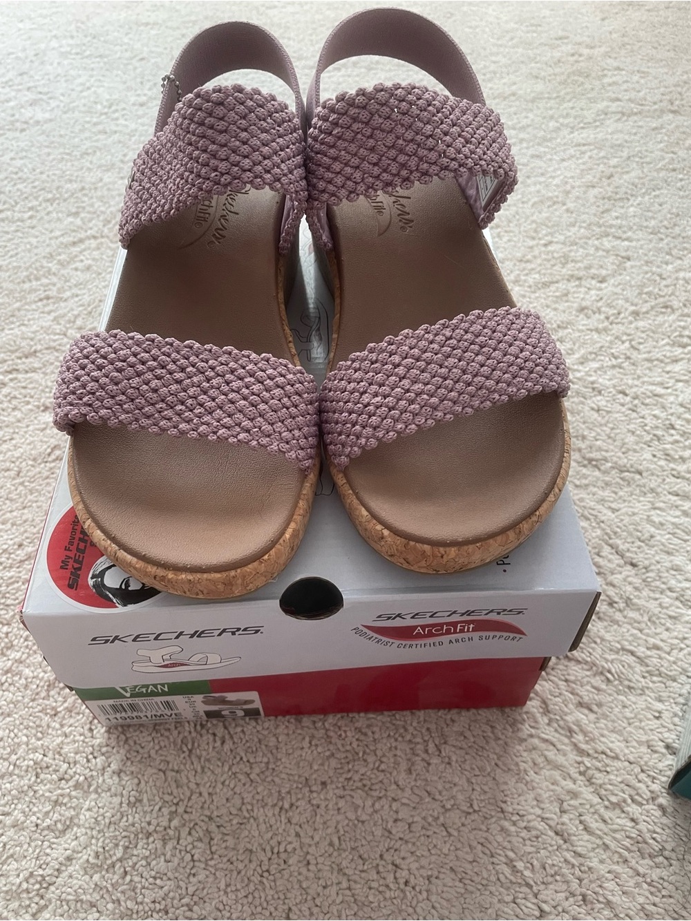 Skechers Women's Mauve Wedge Sandals - Cushioned Cork Platform - Picture 3 of 4